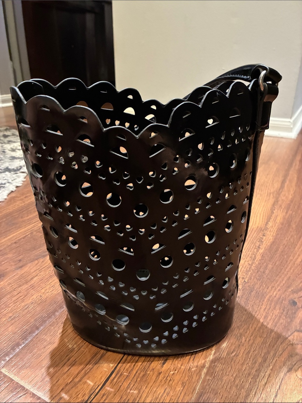 Neiman Marcus Black Laser-Cut Bucket Tote